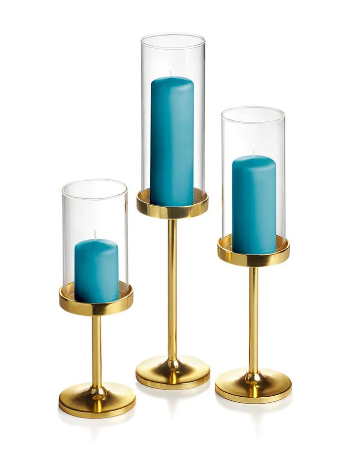 36 Slim Pillar Candles, 36 Cylinder Vases and 36 Gold Vevo Pedestals - Image 28