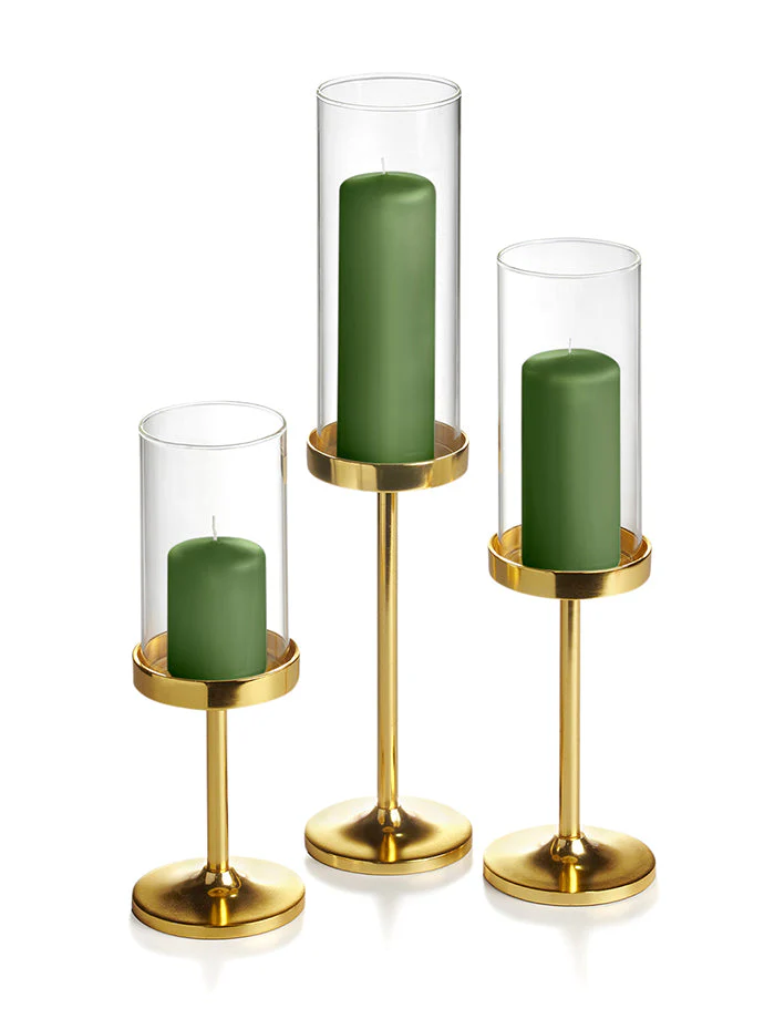 36 Slim Pillar Candles, 36 Cylinder Vases and 36 Gold Vevo Pedestals - Image 30