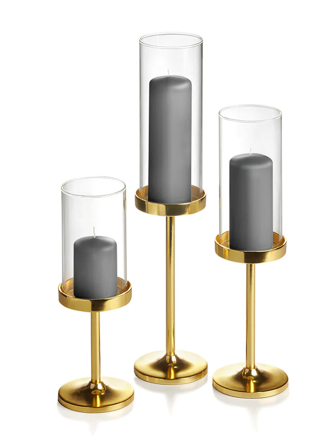 36 Slim Pillar Candles, 36 Cylinder Vases and 36 Gold Vevo Pedestals - Image 31