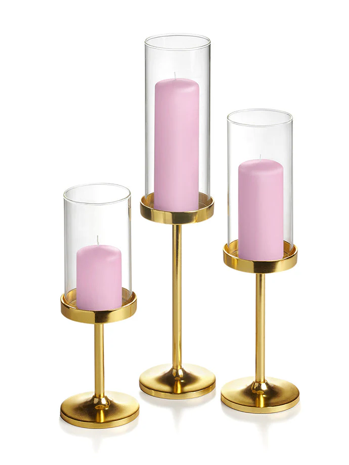 36 Slim Pillar Candles, 36 Cylinder Vases and 36 Gold Vevo Pedestals - Image 33