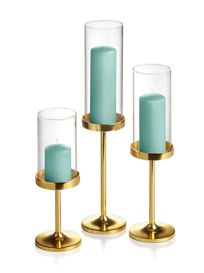 36 Slim Pillar Candles, 36 Cylinder Vases and 36 Gold Vevo Pedestals - Image 35