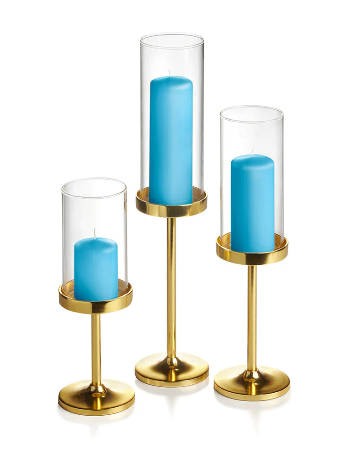 36 Slim Pillar Candles, 36 Cylinder Vases and 36 Gold Vevo Pedestals - Image 36
