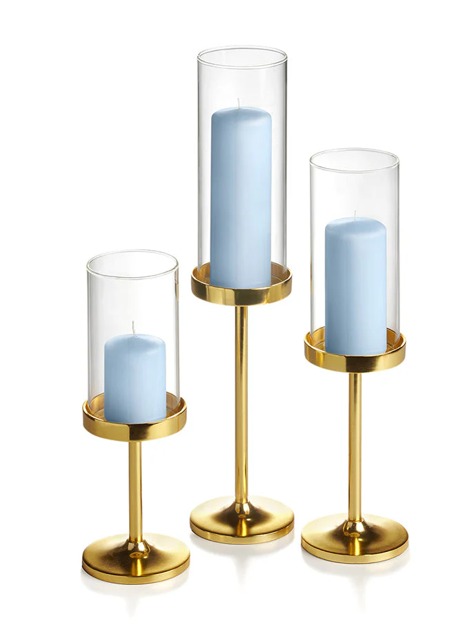 36 Slim Pillar Candles, 36 Cylinder Vases and 36 Gold Vevo Pedestals - Image 4
