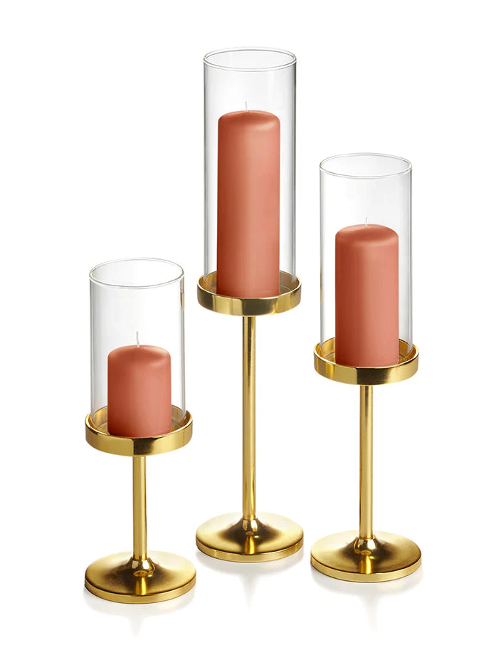 36 Slim Pillar Candles, 36 Cylinder Vases and 36 Gold Vevo Pedestals - Image 6