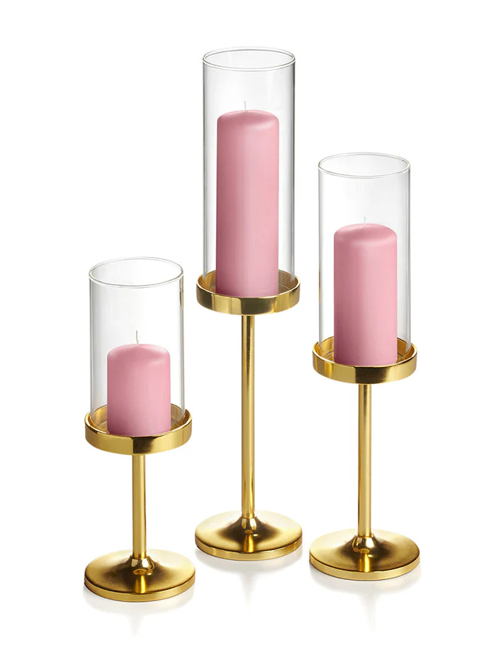 36 Slim Pillar Candles, 36 Cylinder Vases and 36 Gold Vevo Pedestals - Image 7