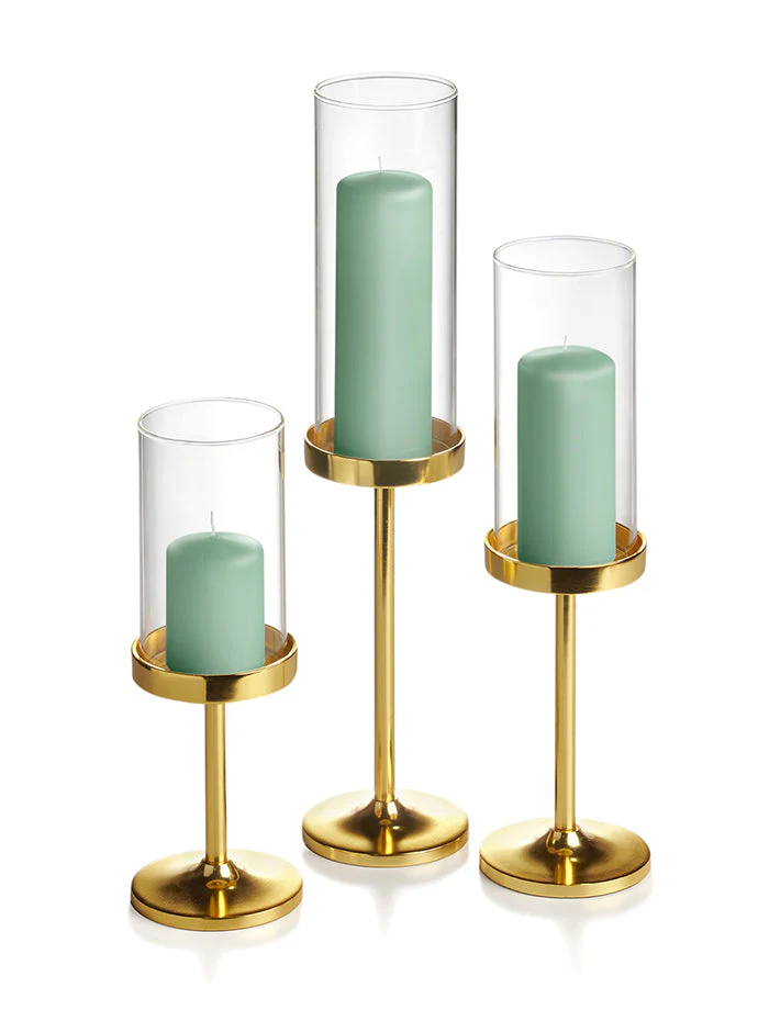 36 Slim Pillar Candles, 36 Cylinder Vases and 36 Gold Vevo Pedestals - Image 8