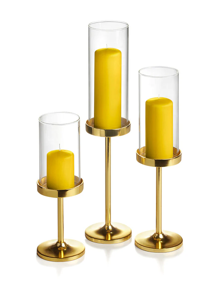 36 Slim Pillar Candles, 36 Cylinder Vases and 36 Gold Vevo Pedestals - Image 9