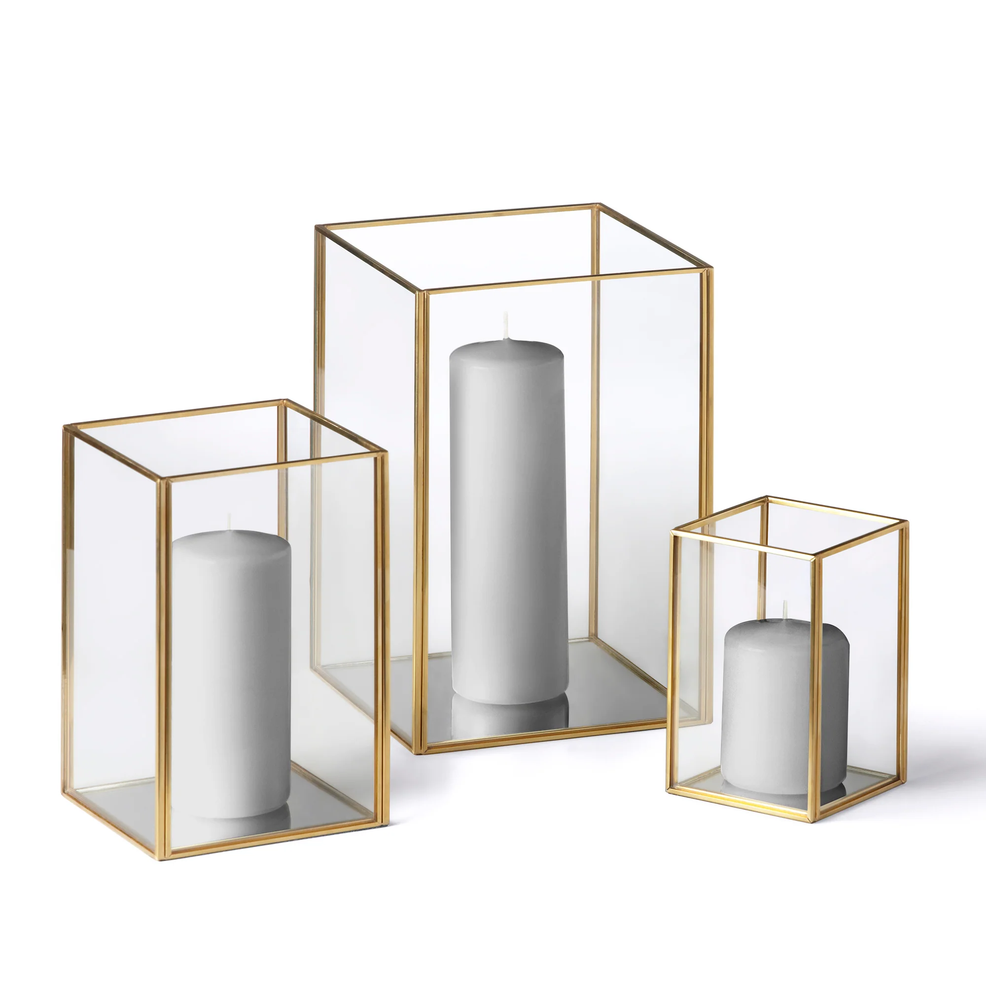 12 Slim Pillar Candles and Gold Luxus Lanterns - Image 27