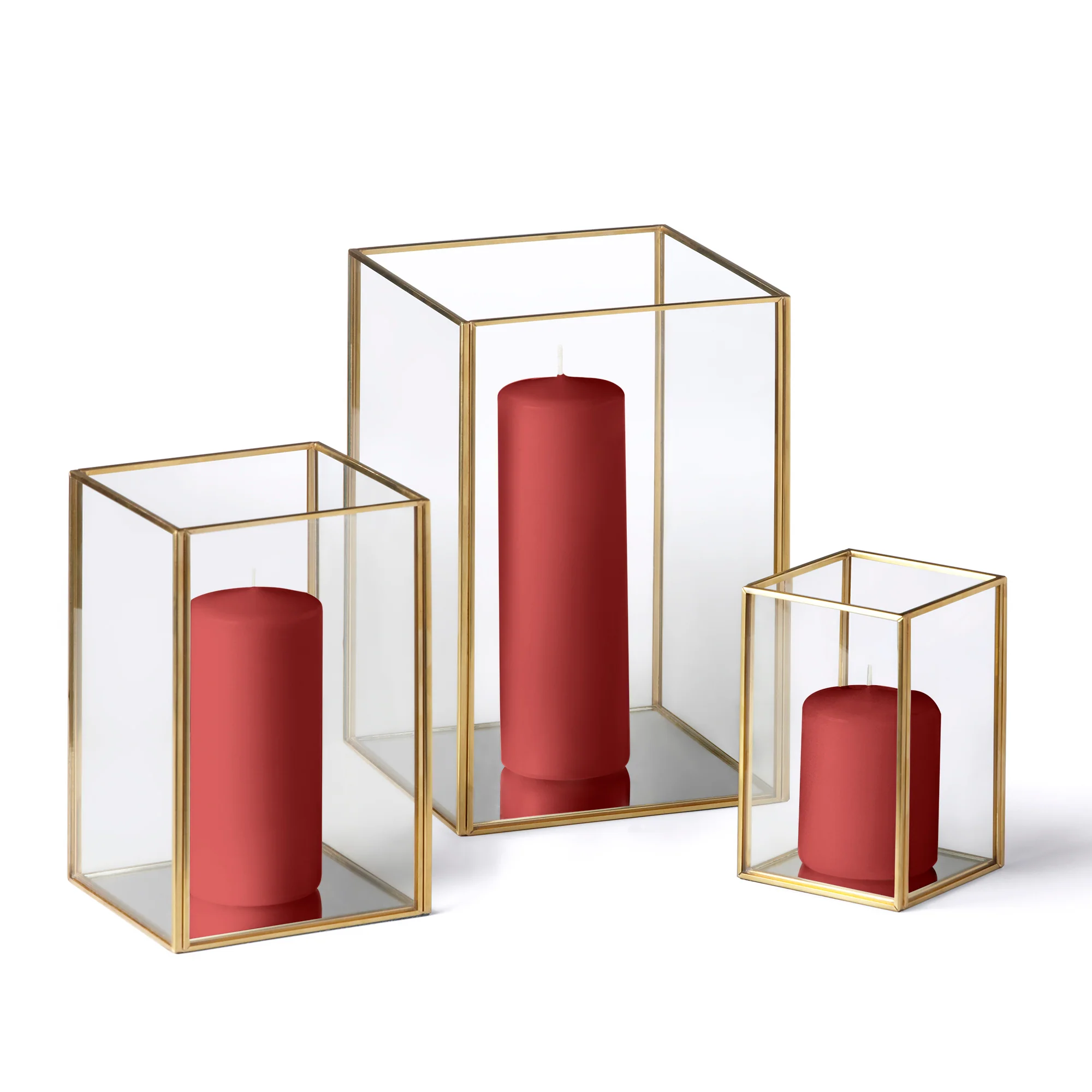12 Slim Pillar Candles and Gold Luxus Lanterns - Image 3