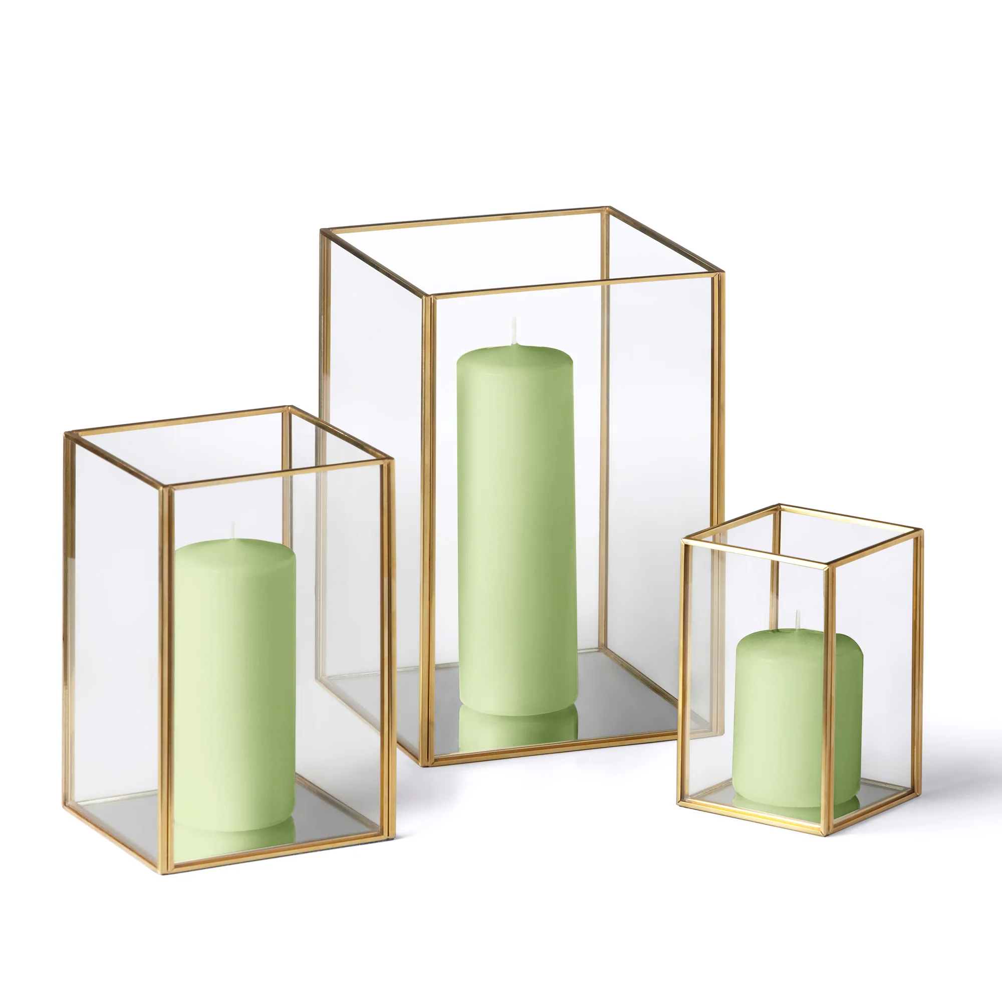 12 Slim Pillar Candles and Gold Luxus Lanterns - Image 37