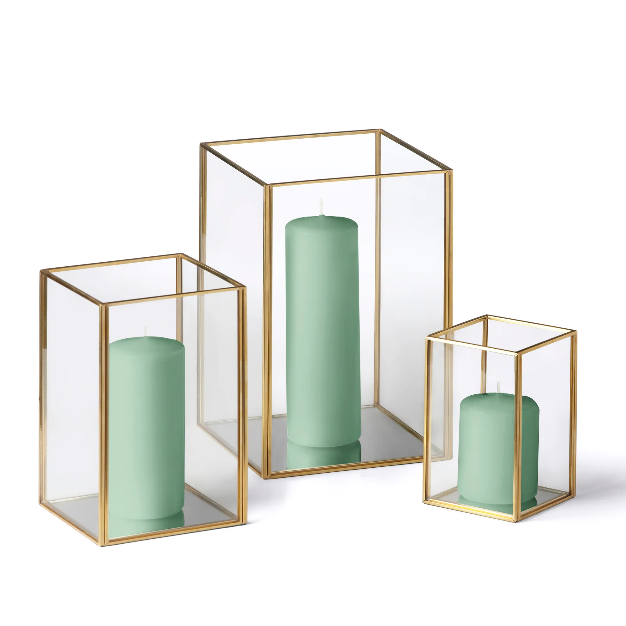 12 Slim Pillar Candles and Gold Luxus Lanterns - Image 8