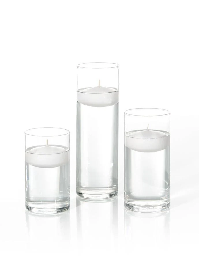 6 Floating Candles and Cylinder Vases