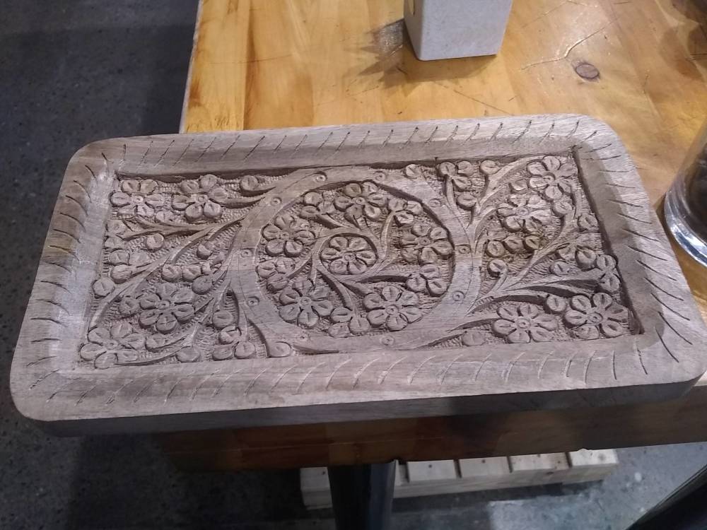 Hand-Carved Mango Wood Tray, 10"L, each