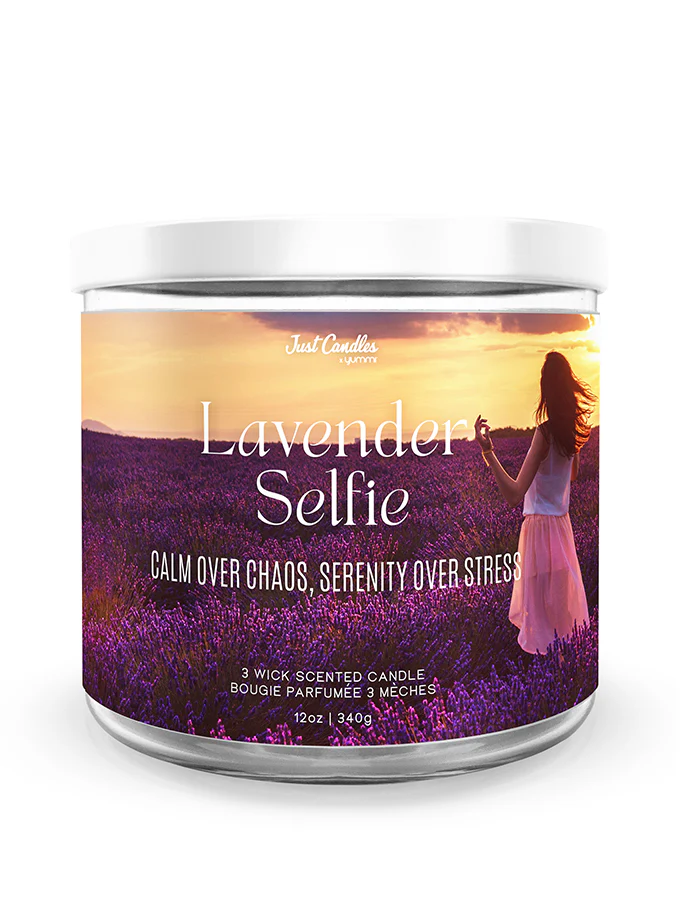 Just Candles 12oz 3-Wick Lavender Selfie Scented Jar