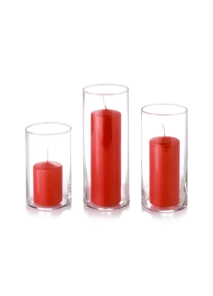 12 Slim Pillar Candles and Cylinder Vases - Image 27