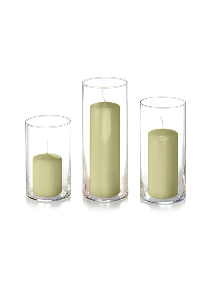 12 Slim Pillar Candles and Cylinder Vases - Image 52